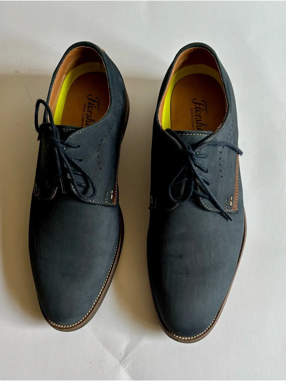 Florsheim Men’s Comfortech Navy Blue Nubuck Leather Plain Toe Oxfords 7,5M